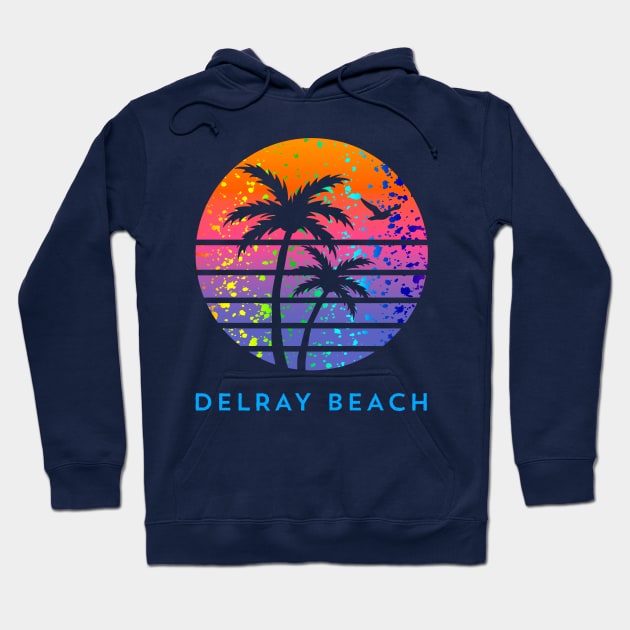 Delray Beach Palm Tree Sunset Family Cool Coastal Vacation Souvenir Hoodie by Pine Hill Goods